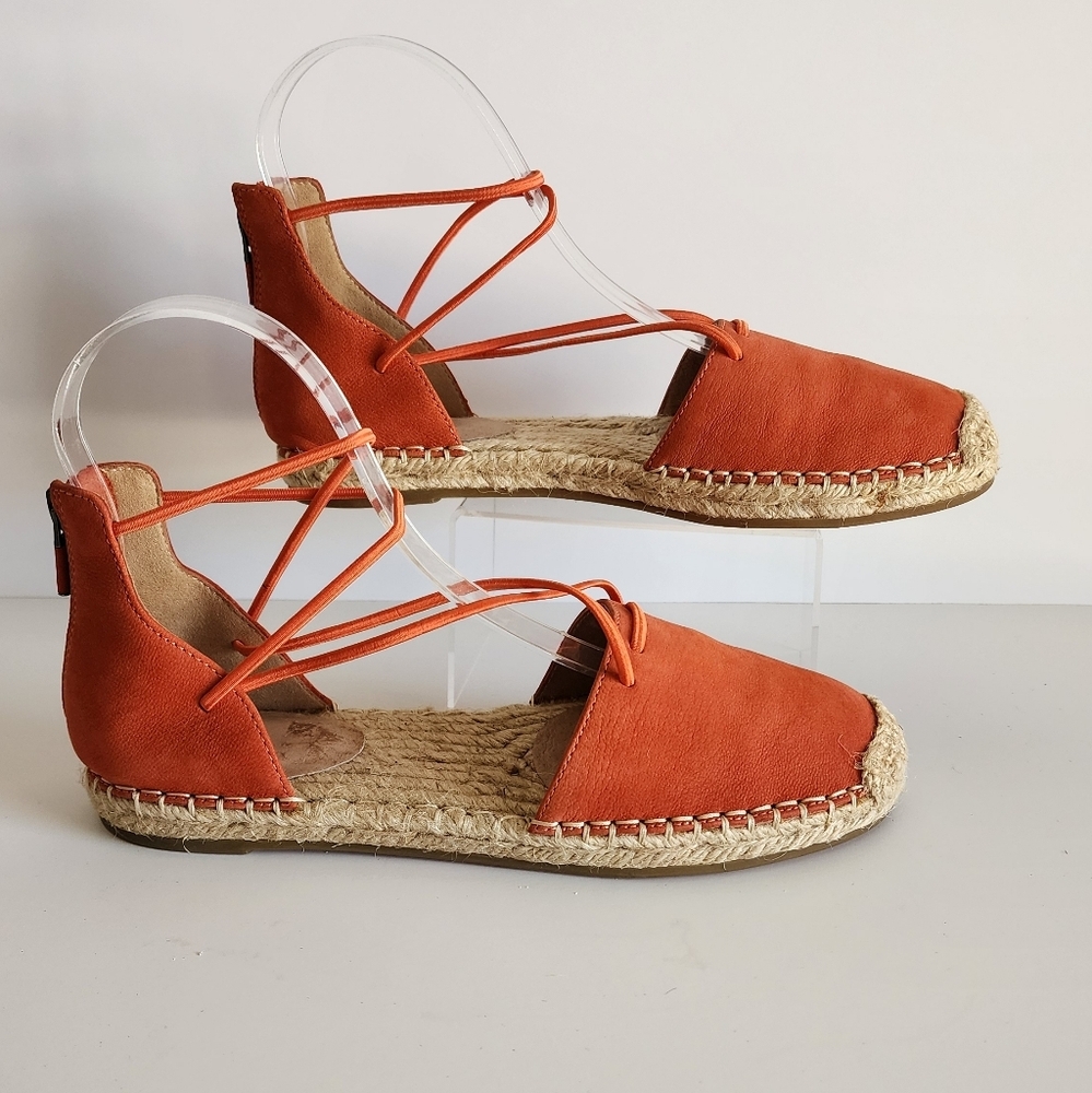 Eileen Fisher Sz.6 Lace Strappy Wrap Espadrille Orange Casual Flats